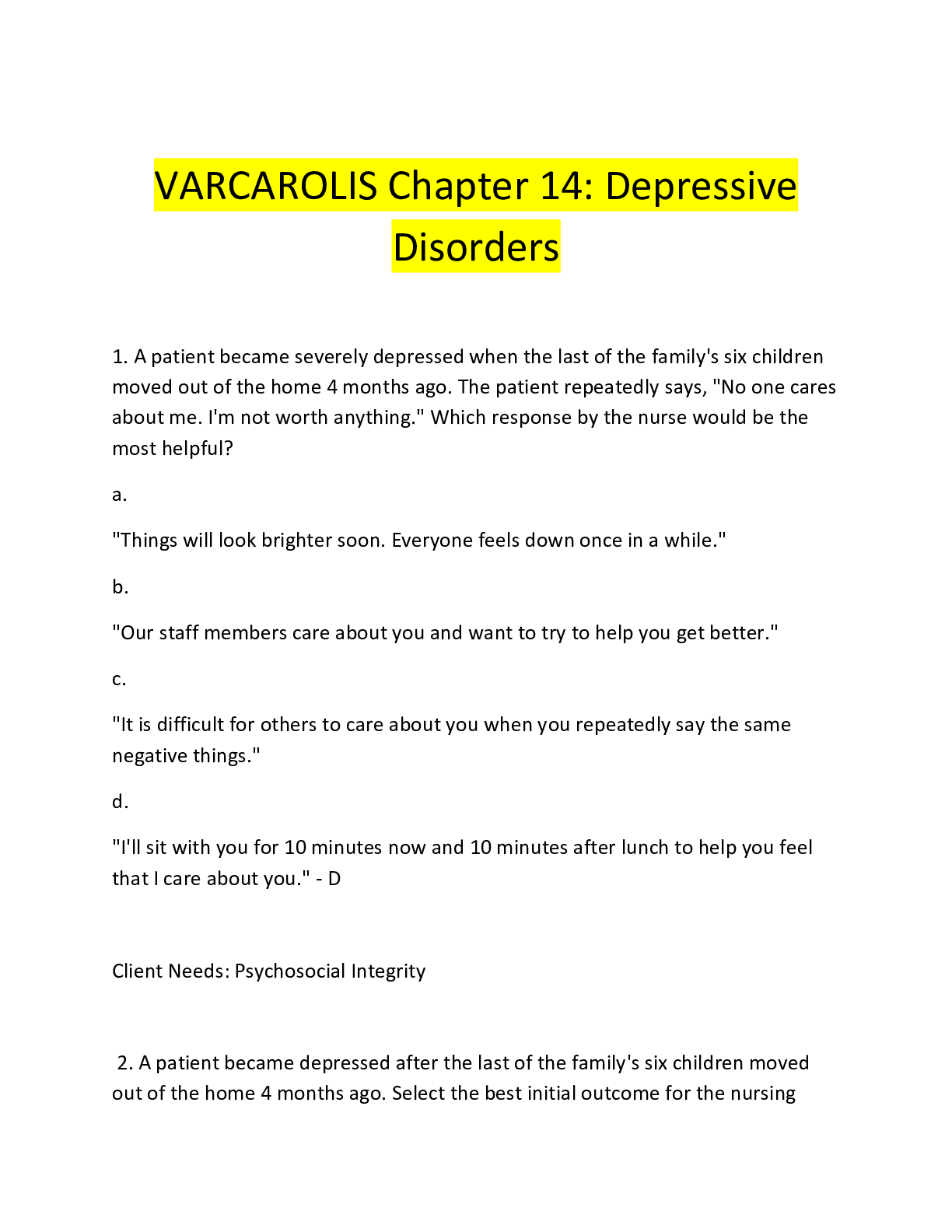 Preview image for VARCAROLIS Chapter 14: Depressive  Disorders